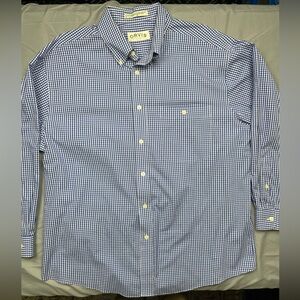 Orvis Blue Gingham Button Down Shirt XL Made in Hong Kong Cotton Blend